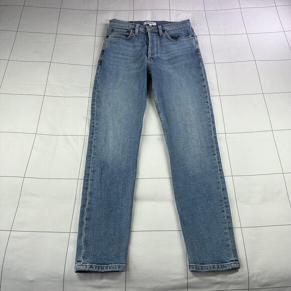 Re/Done Jeans Womens 26 Blue High Rise Ankle Crop Mid 90s Button Fly Medium Wash - Picture 2 of 15